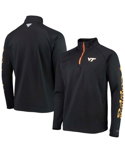 Shop Columbia Men's Black Virginia Tech Hokies Terminal Tackle Fleece Raglan Omni-shade Quarter-zip Jacket