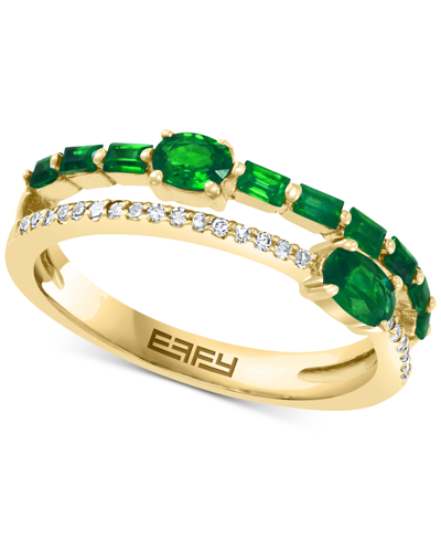 Effy Collection Effy Emerald (3/4 Ct. T.w.) & Diamond (1/10 Ct. T.w.) Stack Look Double Row Ring In 14k Gold In Emerald