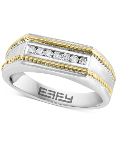 Shop Effy Collection Effy Men's Diamond Rope-accented Ring (1/8 Ct. T.w.) In Sterling Silver & 18k Gold-plate