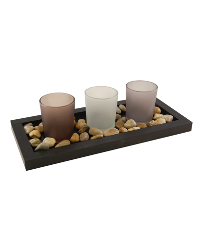 Shop Jh Specialties Inc/lumabase Lumabase Wooden Pebble Tray With 3 Glass Votive Holders In Open Misce