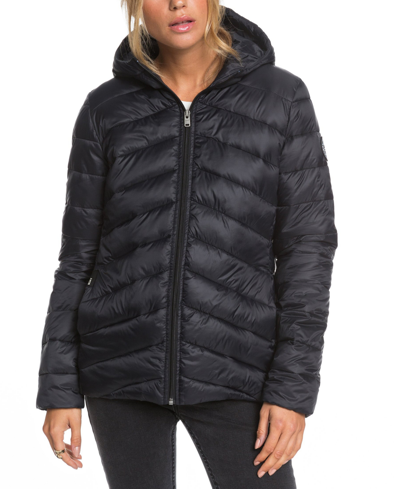 Shop Roxy Juniors' Coast Road Hooded Packable Jacket In Anthracite