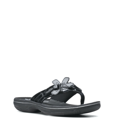 Shop Clarks Women's Cloudsteppers Brinkley Flora Sandals Women's Shoes In Black Synthetic Patent