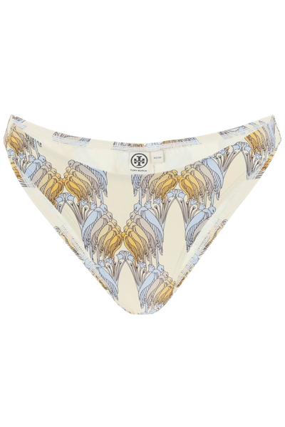 Shop Tory Burch Printed Bikini Bottom In Beige,light Blue