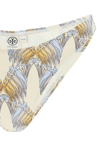 Tory Burch Printed Bikini Bottom In Beige,light Blue