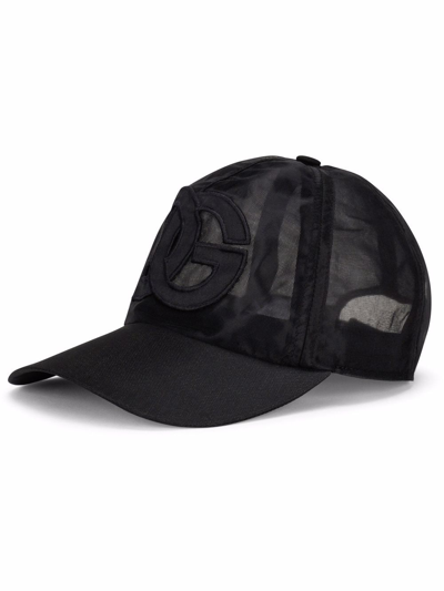 Shop Dolce & Gabbana Dg-logo Semi-sheer Baseball Cap In Black