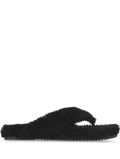 Shop Burberry Shearling Slip-on Flip-flops In Black