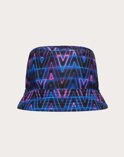 Shop Valentino Garavani Uomo Reversible V Neon Optical Bucket Hat In Blue/multicolor