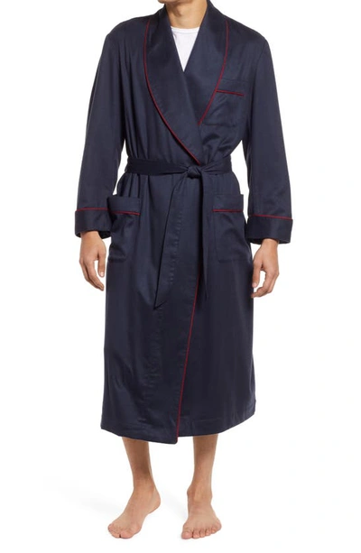 Shop Majestic Woven Cashmere Robe In Navy W/ Burgundy Braid