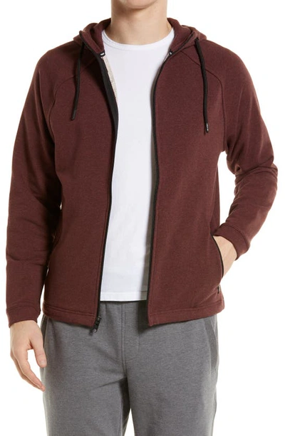 Shop Public Rec Weekend Zip Up Hooded Jacket In Heather Maroon