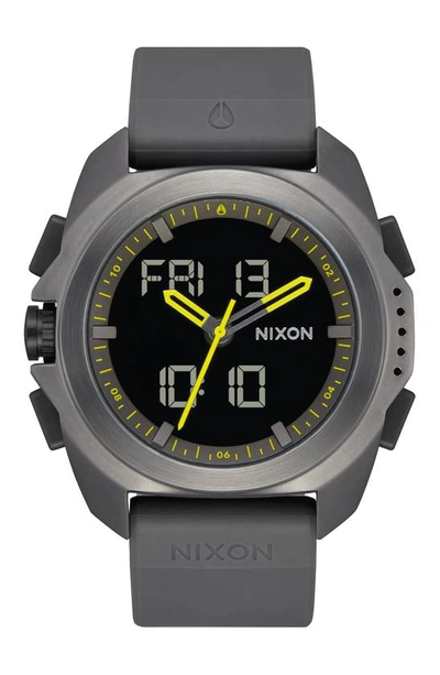 Shop Nixon Ripley Ana-digi Silicone Strap Watch, 47mm In Gunmetal/ Black/ Yellow/ Grey