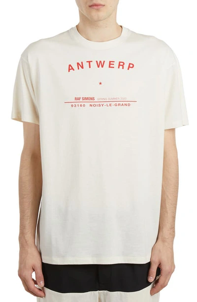 Shop Raf Simons Antwerp Tour Graphic Cotton T-shirt In Ecru