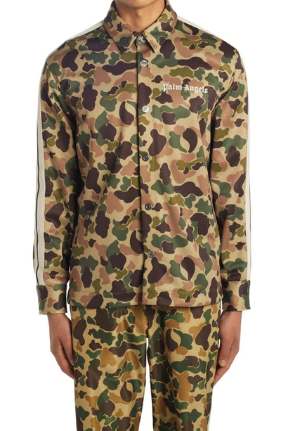 Shop Palm Angels Camo Print Track Shirt In Military White