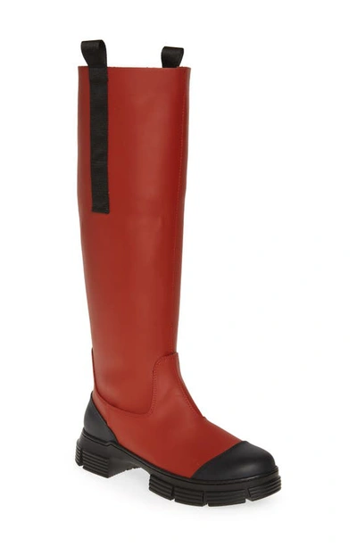Shop Ganni Recycled Rubber Country Boot In Madder Brown
