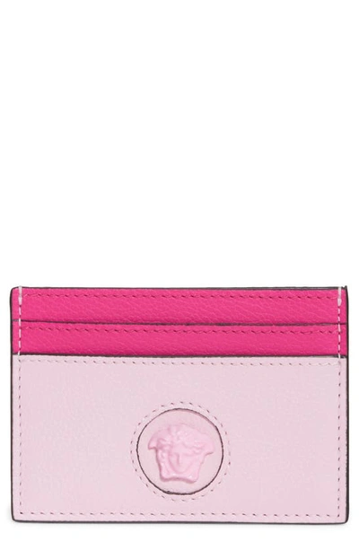 Shop Versace Medusa Leather Card Case In Fuxia Light Pink  Gold