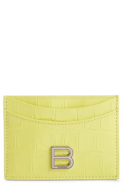 Shop Balenciaga Hourglass Croc Embossed Leather Card Holder In Light Yellow