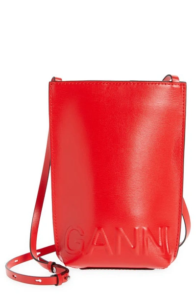 Shop Ganni Recycled Leather Phone Crossbody Bag In High Risk Red