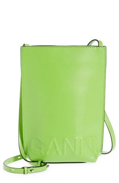 Shop Ganni Recycled Leather Phone Crossbody Bag In Flash Green