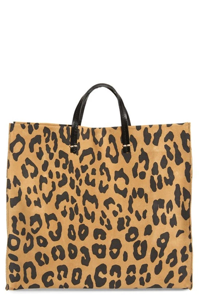 Shop Clare V Simple Leopard Print Suede Tote In Tan Pablo Cat