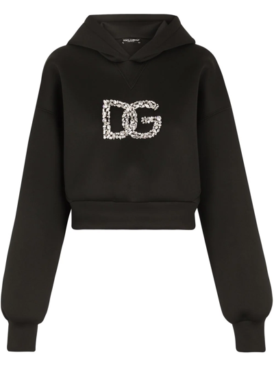Shop Dolce & Gabbana Dg-logo Cropped Hoodie In Schwarz