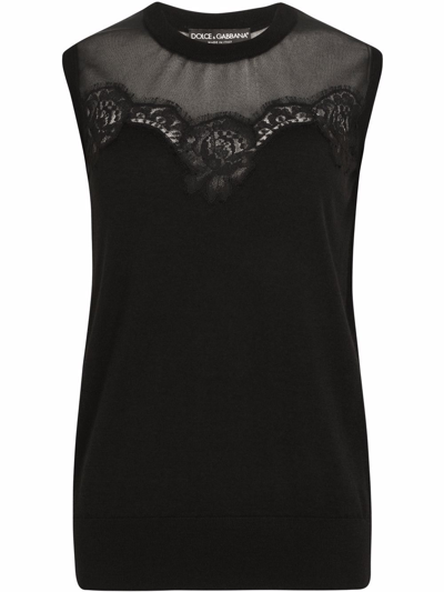 Shop Dolce & Gabbana Lace-detail Sleeveless Jumper In Schwarz