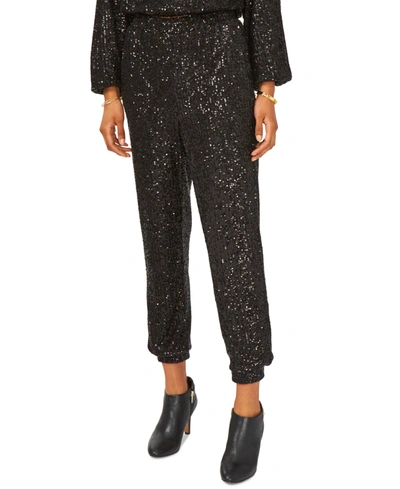 Shop Vince Camuto Sequined Jogger-style Pants In Black