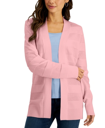 Shop Karen Scott Cotton Pointelle-knit Cardigan, Created For Macy's In Soft Pink