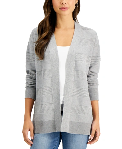 Shop Karen Scott Cotton Pointelle-knit Cardigan, Created For Macy's In Smoke Grey Heather