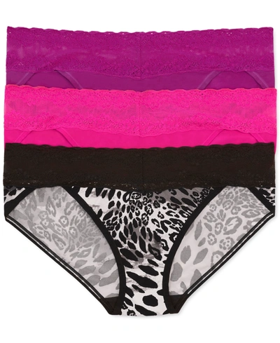Shop Natori Bliss Perfection Lace Waist Vikini, Pack Of 3 In Clover/electric Pink/black Luxe Leopard