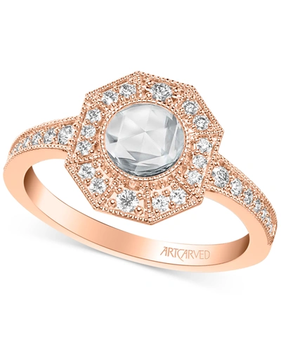 Shop Art Carved Diamond Rose-cut Halo Engagement Ring (3/4 Ct. T.w.) In 14k White, Yellow Or Rose Gold