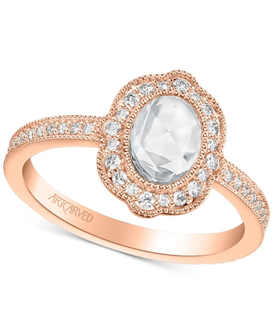Shop Art Carved Diamond Oval Rose-cut Engagement Ring (3/4 Ct. T.w.) In 14k White, Yellow Or Rose Gold