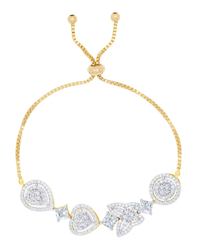 Macy's Cubic Zirconia Multi Shape Adjustable Bracelet In Fine Gold Plate, Fine Rose Gold Plate Or Fine Silv In Gold Plated