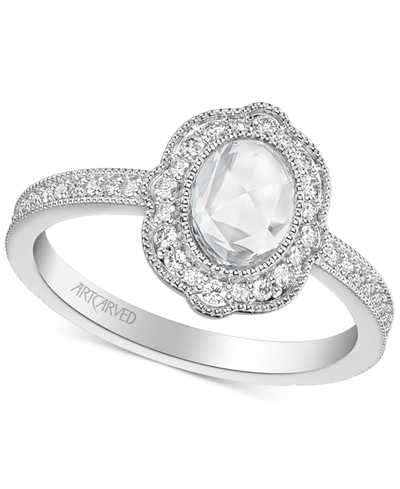 Shop Art Carved Diamond Oval Rose-cut Engagement Ring (3/4 Ct. T.w.) In 14k White, Yellow Or Rose Gold In White Gold