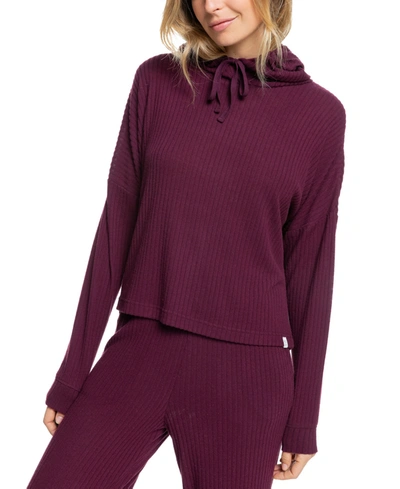 Shop Roxy Juniors' Comfy Place Ribbed Hoodie In Fig
