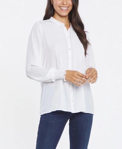 Shop Nydj Women's Pleated Front Peasant Blouse In Optic White