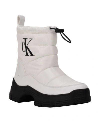 Calvin Klein Women's Delicia Logo Nylon Puffy Lug Sole Cold Weather Booties  Women's Shoes In White/black | ModeSens