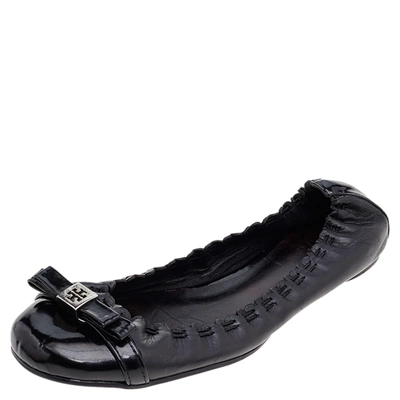Pre-owned Tory Burch Black Leather And Patent Leather Cap Toe Ballet Flats  Size 38 | ModeSens