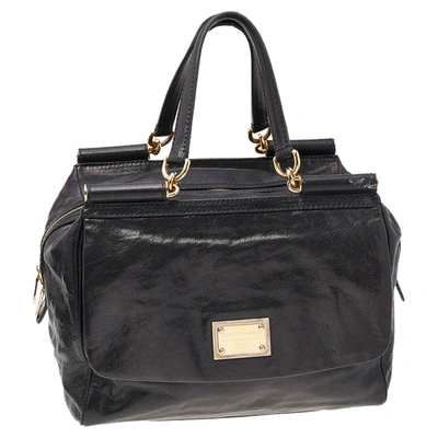 Pre-owned Dolce & Gabbana Black Leather Large New Miss Sicily Top Handle Bag
