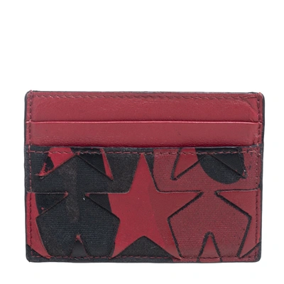 Pre-owned Valentino Garavani Burgundy/black Canvas And Leather Star Patch Card Holder