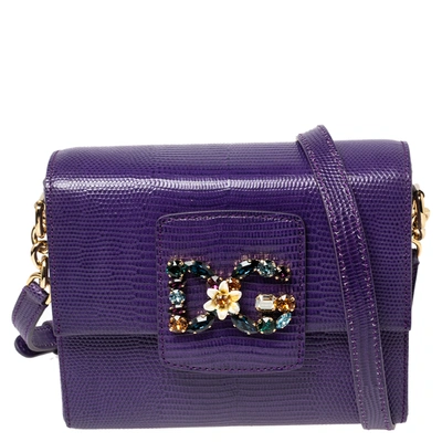 Pre-owned Dolce & Gabbana Purple Lizard Embossed Leather Dg Millenials Crossbody Bag