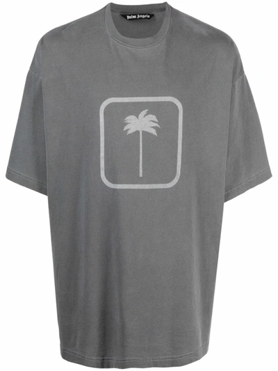 Shop Palm Angels Grey Logo-print T-shirt
