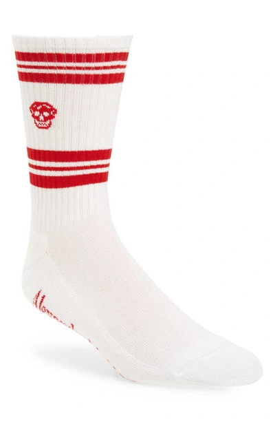 Shop Alexander Mcqueen Stripe Skull Socks In White/ Red