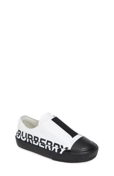 Shop Burberry Larkhall Graphic Logo Slip-on Sneaker In Optic White/black