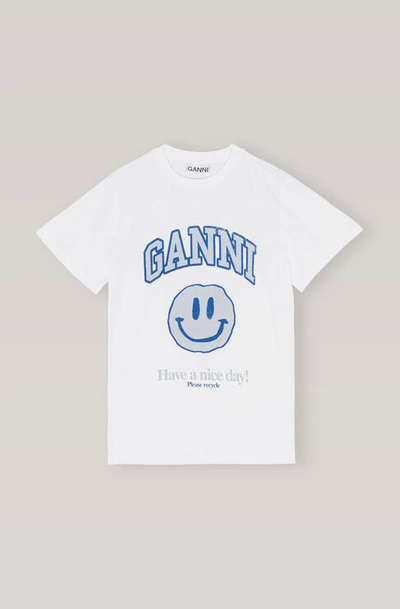 Ganni Basic Cotton Jersey O-neck Blue Smiley Relaxed T-shirt Bright White  Size S | ModeSens