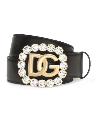 Shop Dolce & Gabbana Dg Jewel-embellish Leather Belt In 8s488 Nerocrystal