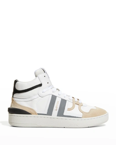Shop Lanvin Men's Clay Colorblock Mix-leather High-top Sneakers In 00m2 - White/silv