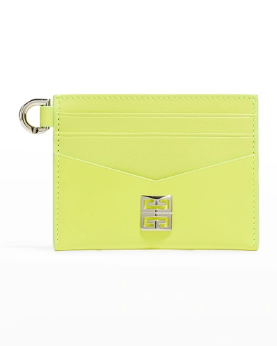 Shop Givenchy 4g 2" X 3" Leather Card Case In 734 Fluo Yellow