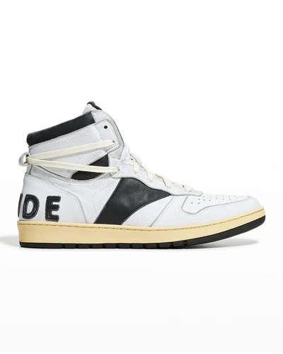 Shop Rhude Men's Rhecess Vintage Leather Basketball High-top Sneakers In White / Black