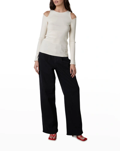 Shop Velvet Emma Long-sleeve Cutout-shoulder Top In Crema