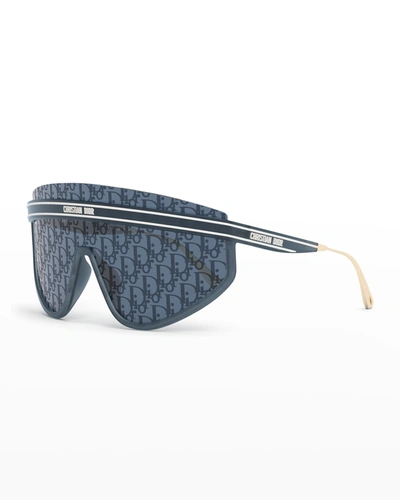 Shop Dior Club M2u Monogram Wrap Injection Plastic-metal Shield Sunglasses In 90x Shiny Blue