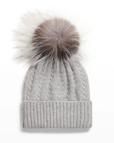 Shop Gorski Knit Beanie W/ Fur Pompom In Graysilver Fox
